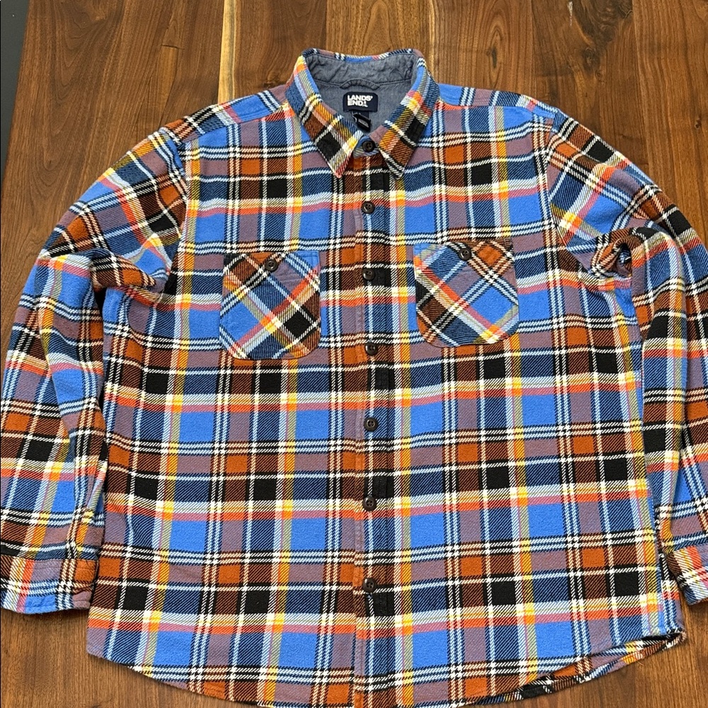 Lands End Multicolor Plaid Button Down Shirt